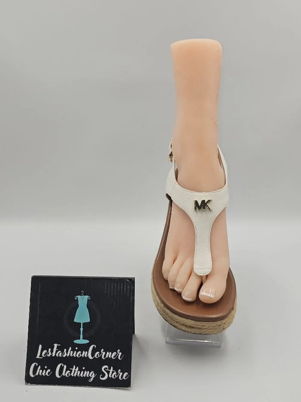 Michael Kors Womens White Leather Laney Thong Espadrille Wedge Sandals Sz 8 3763